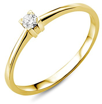 MIORE Anello Donna Solitario Anello di Fidanzamento Diamante taglio brillante Ct 0.07 Oro Giallo 18 Kt / 750