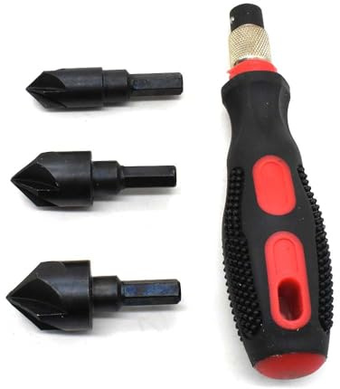 BIG HORN 19555 3-in-1 Countersink Set - 3 Interchangeable Cutters - Save Time & Deburr Metal - 1 Count