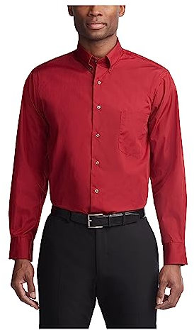 Van Heusen Men's Dress Shirts Regular Fit Silky Poplin Solid, Cardinal, S