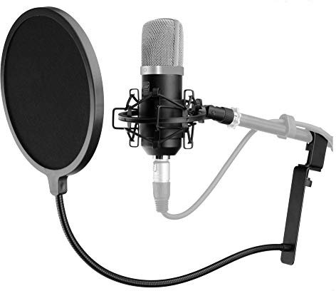 Pronomic CM-22 Studio Großmembranmikrofon XLR-Kondensatormikrofon inkl. Popkiller SET (inkl. Mikrofonspinne, Etui, Windschutz, Transportkoffer, Reduziergewinde und Mikro Popschutz) schwarz