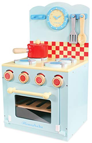 Le Toy Van - Educational Wooden Honeybake Oven & Hob Blue Set Pretend Kitchen Play Toy | Role Play Toy Kitchen Accessories