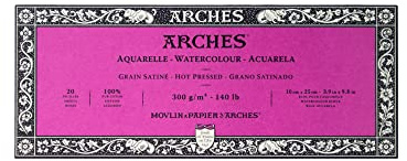 ARCHES Watercolour Block, 300 GSM, Hot Pressed, 10 x 25 cm, Wood, White
