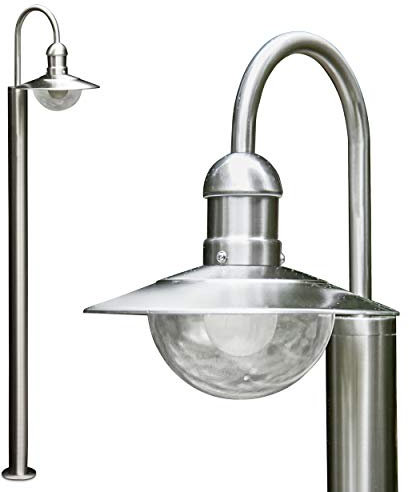 Außenleuchte Elima, Stehleuchte aus Edelstahl in modernem Design, mit Lampenschirmen aus Glas, 1-armige Wegeleuchte 140 cm, Gartenlampe mit E27-Fassung, IP44, ohne Leuchtmittel