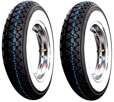 Komplett hjulpar monterat för PIAGGIO VESPA PX 125 150 200 KENDA K 333 VIT BAND DOT 2016 3.50-10 51J 4PR, KENDA LUFTRUM Krom RMS