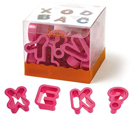 DECORA, 0255081 Kit d'emporte-pièces lettres grandes 5,2 X H 2,2, Le kit idéal pour créer des décorations en pâte à sucre ou en pâte à gomme, Fabriqué en Italie, Ensemble de 27 pièces.