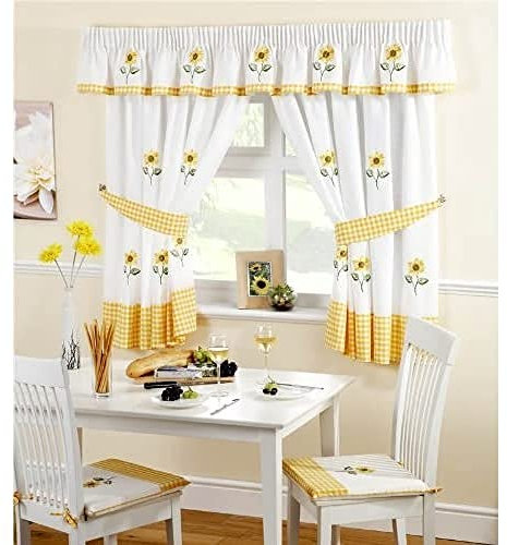 Sunflower Pencil Pleat Headed Kitchen Curtains and Tiebacks, Yellow/White, 46 x 54-Inch, 117 x 137 x 0.1 cm