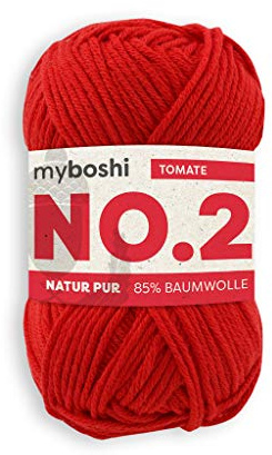 myboshi No.2 Baumwolle zum Häkeln, Baby Wolle, vegane Wolle zum Stricken, 60 Grad waschbar, für Baby und Amigurumi, 50g, Ll 100m Rot (Tomate) 1 Knäuel