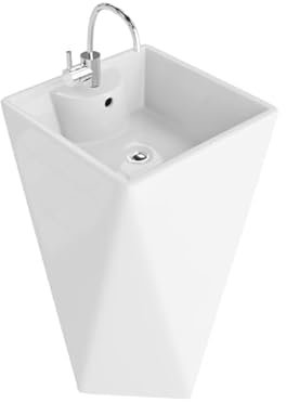 LAVITA Standwaschbecke Sharp | Freistehendes Waschbecken Rechteckig | Waschbecken mit Überlauf und Hahnloch | Aus hochwertigem Porzellan | Bodenstehende Waschtisch | 80,5x46x45,5 cm | Weiß Glanz