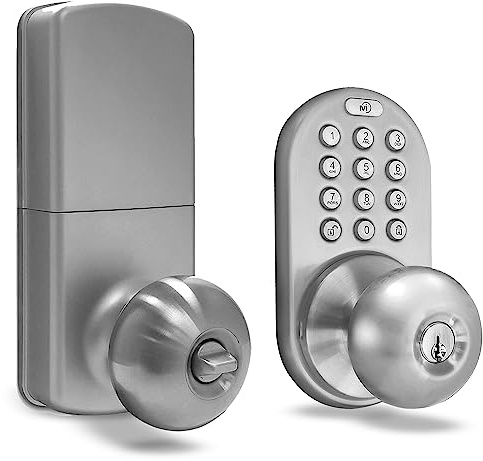 MiLocks TKK-02SN Tkk-Sn Digital Door Knob Lock with Electronic Keypad, Satin Nickel, Keypad, Keyless
