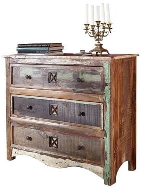 MASSIVMOEBEL24.DE Nature of Spirit Kommode 100x42x88 Indisches Altholz, Farbe:Mehrfarbig lackiert, Größe:100x42x88 cm (BxTxH)