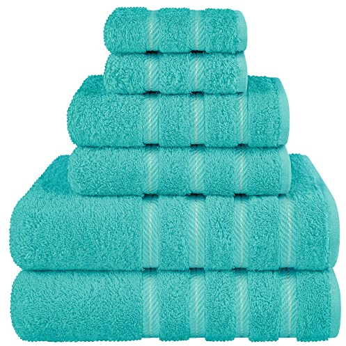 American Soft Linen Premium, Luxury Hotel & Spa, 6 Piece Towel Set, Turkish Cotton for Maximum Softness and Absorbency, [Worth $78.95] (Turquoise Blue)