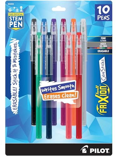 Pilot Frixion ColorSticks Erasable Gel Ink Pens, Fine Point (0.7mm), Assorted, 10 Count (32454)