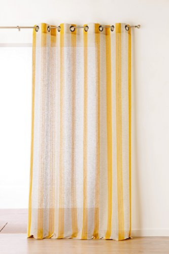 Linder 1168/33/375FR Rideau à Rayures Polyester/Lin/Coton Ocre 150 x 280 cm
