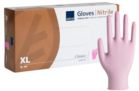 ABENA Pink Disposable Nitrile Gloves, X Large, Pack of 100, Powder Free, Latex Free, Examination Gloves for Cleaning, Food Prep, Beauty, Medical & Hygiene, Strong Single Use Protective Gloves