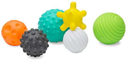 INFANTINO Balles Souples Sensorielles - 6 balles Souples aux Formes et Tailles différentes pour Le développement sensoriel - pour Les Enfants à partir de 6 Mois