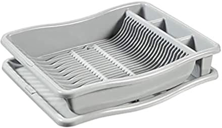 Curver Egouttoir à Vaisselle 24 Assiettes avec Plateau - 48 x 10,5 x 38 cm - Gris