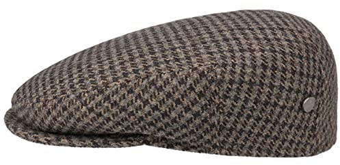 LIERYS Britain Hahnentritt Flatcap Herren Made in Italy Schiebermütze aus Wolle Modern mit glattem Innenfutter Schirmmütze kariert Herbst Winter braun 58 cm