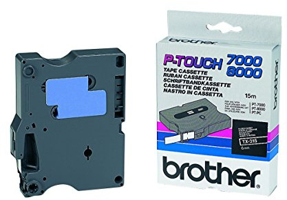 Brother TX-315 Nastro per etichettatura,6 mm, Bianco / Nero