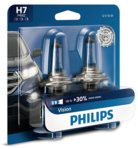 Philips Automotive Lighting H7 Vision Upgrade Automotive Replacement Headlight Bulb, Fits Select High Beam, Low Beam, or Fog Positions (Pack of 2)