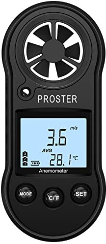 Proster Digitales Anemometer Windmessgerät mit LCD Bildschirm und Thermometer für Windsurfen Segeln Wandern und Andere Aktivitäten im Freien
