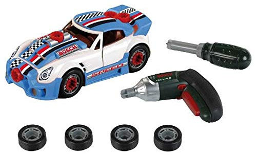 Theo Klein 8668 Bosch Car Tuning-Set | Zerlegbares Auto mit Tuning Zubehör | Mit batteriebetriebenem Akkuschrauber Ixolino | Maße: 20,5 cm x 9,5 cm x 6 cm | Spielzeug für Kinder ab 3 Jahren