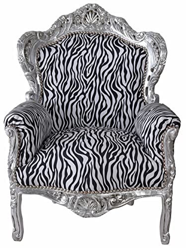 Barocksessel Leopard Sessel im Barockstil Silber gepolstert Holz Stuhl cat588e22 Palazzo Exklusiv