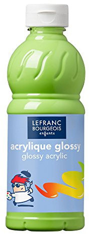 Lefranc Bourgeois 188146 Glossy Kinder - Acrylfarbe, gebrauchsfertige flüssige Acrylfarbe, glänzend und wasserfest, Ideal auf Papier, Karton, Holz, Gips, Metall, Plastik, 500ml Flasche - Anisgrün