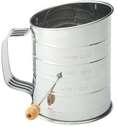 Mrs. Anderson's Baking Hand Crank Flour Sifter, Stainless Steel, 3-Cup Capacity, For Breaking Up Clumps And Aerating Flour And Powdered Sugar