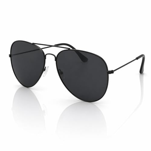 Pilot Style Sunglasses - Unisex Shades Top Gun UV400 Mens Ladies (Black Frame Black Lens)