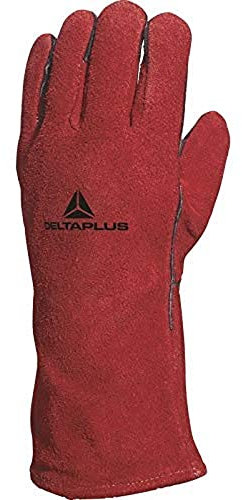Deltaplus CA615K10 Schweißerhandschuh Aus Hitzefestem Spaltleder Mit Kevlar-Naht, Rot, Größe 10