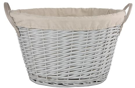 Grey Painted Wicker Log Basket Pu Handles Baby Kids Toys Storage Laundry Boxes