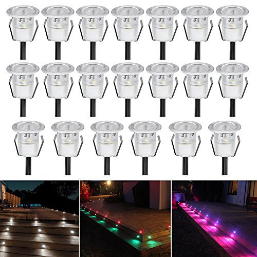 CHNXU 20er Set Bodeneinbaustrahler LED Ø30mm Aussen Treppen Einbaustrahler 0.3W IP67 Wasserdicht Boden Lampe RGB Farbwechsel-LED Terrasse Licht Küche Garten Einbauleuchten Poolbeleuchtung
