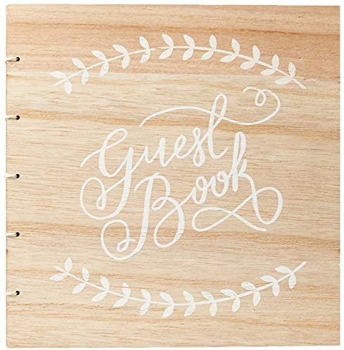Ginger Ray Wooden Wedding Guestbook with White Script Font Boho