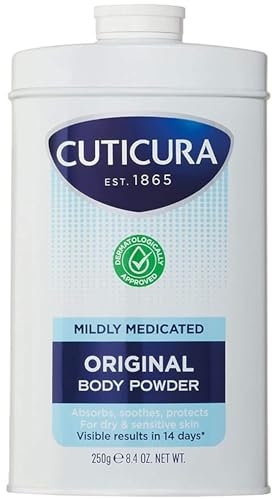 CUTICURA Mildly Medicated Talcum Body Powder 250g, Many Uses Personal Hygiene, Sweat Control, Chafing & Friction Prevention, Itching Relief