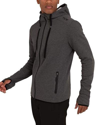 TCA Men’s Revolution Tech Workout Thermal Running Hoodie Jacket with Zip Pockets and Thumbholes - Asphalt, XL