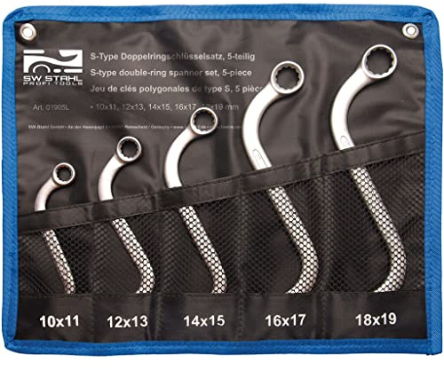 SW-Stahl 01905L S-Type Doppelringschlüssel Satz 10-19 mm 5-teilg I S-Form I 12-Kant I Spezial für schwere Stellen I Ringschlüssel Set I Schraubenschlüssel Set I Ringschraubenschlüssel