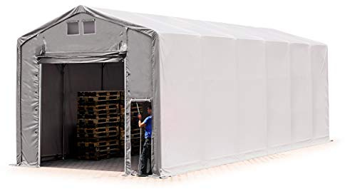 TOOLPORT Zelthalle 6x12 m mit Hochziehtor - Robuste PVC Plane 2300 N Wasserdicht 4m Seitenhöhe - Grau