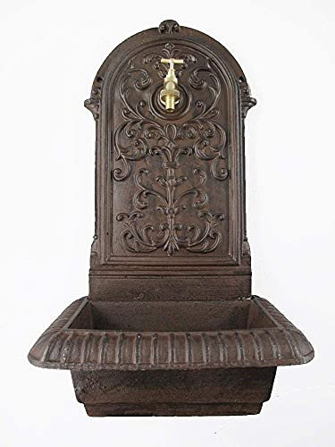 linoows Schwerer Wandbrunnen Gusseisen, Antik Braun, Wand Brunnen Wetterfest, 65 cm