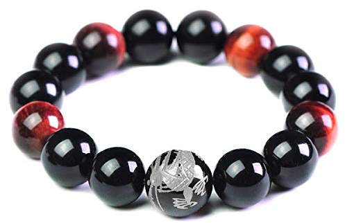 Merdia Men's Tiger Eye Stone Elastic Bead Bracelet with Loong Pattern Bead | Mens Jewelry | Loong Bracelet for Men | Mens Bracelet | Beaded Bracelet | Tiger Eye Bracelet Men | Crystal Bracelet