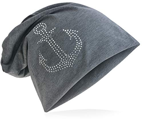 Miobo Slokande lång beanie-mössa med ankare, unisex, en storlek för vuxna, En Storlek