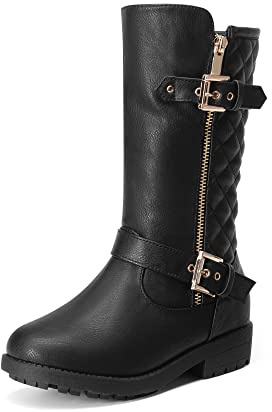 DREAM PAIRS Girls Trendy Knee High Boots,Black,12 Little Kid