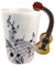 ufengke Creativo Guitarra De Grano De Madera Tazas Mug De Porcelana Tazas De Café Personalizadas, Notas Musicales Taza De Té De Cerámica, para Regalo, La Familia Y La Oficina