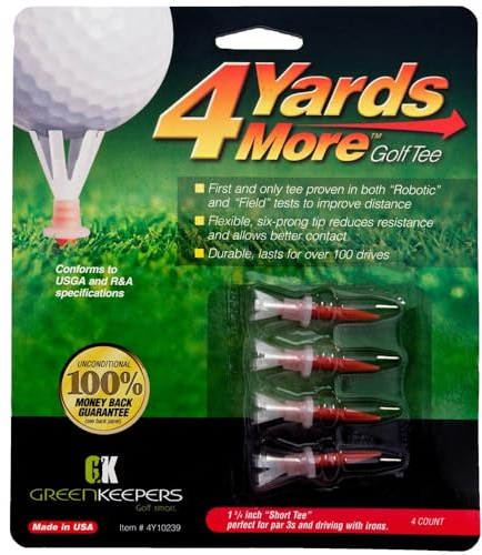 Greenkeepers 4 Yards More Performance Golf Tees, 1-3/4 Inch Short Tee, 4 Count