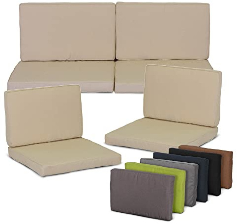 Beo Lounge Auflagen Set Monaco | 8 Outdoor Kissen wetterfest & wasserabweisend | Sitzpolster Rattanmöbel mit Reißverschluss | Passend für Allibert Lounge-Möbel | Polster groß in Beige