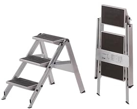 WAKÜ Little Jumbo Trittleiter 3-stufig Art.-Nr. 310 - Kunststoffbelag ohne Sicherheitsbügel - Klapptreppe Made in Germany - flaches Klappmaß und breite Stufen