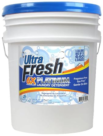Ultra Fresh Liquid Laundry Detergent Washing Soap, 6X Platinum, Fragrance Free and Dye Free, 5 Gallon - Fabric Odor Remover to Wash Clothes and Sheets