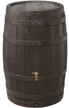 4rain Kit Récupérateur d'eau de Pluie 400L Brun foncé PE | Tonneau Vino, Cuve, Robinet, Imitation Laiton, Couvercle, collecteur Eco Gris, Réservoir Robuste Anti-UV, Design pour Jardin