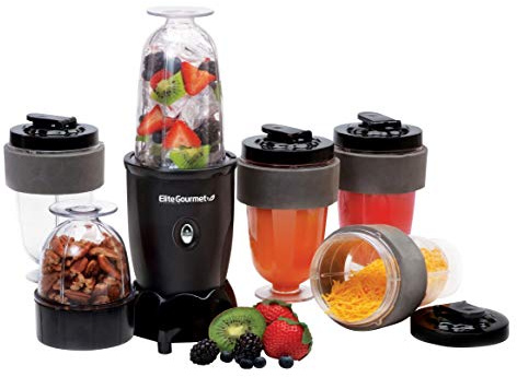 Elite Gourmet EPB-1800A# 17-Piece Personal Drink Mixer Blender, Sports Blender 16 Oz capacity, Includes Chopping and Blending Blade, Drink Lids and Extra Cups