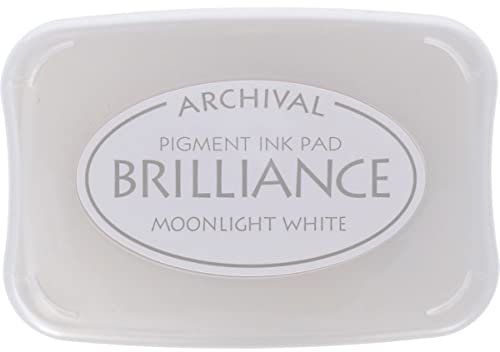 Tsukineko TSUBR1-80 Brilliance-Tampone di Inchiostro per timbratura, Grande, per archiviazione, Opaco, Impermeabile, goffratura, Carta, Bianco Chiaro di Luna, Pad Size: 7,6 x 4,7 cm