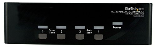StarTech 4-Port Dual-Monitor DVI and VGA KVM Switch, USB Hub, Audio, TAA